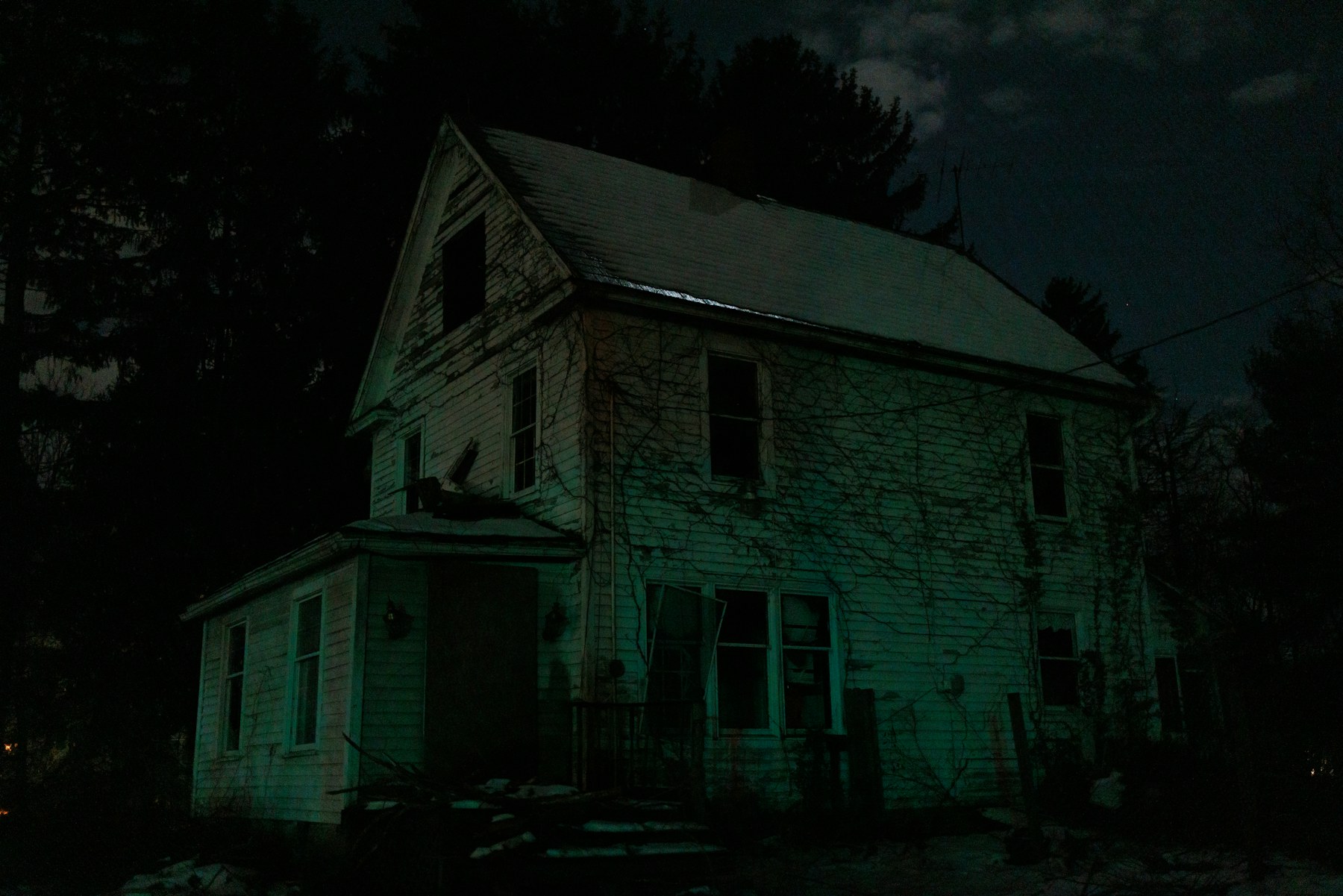 Old house lit at night